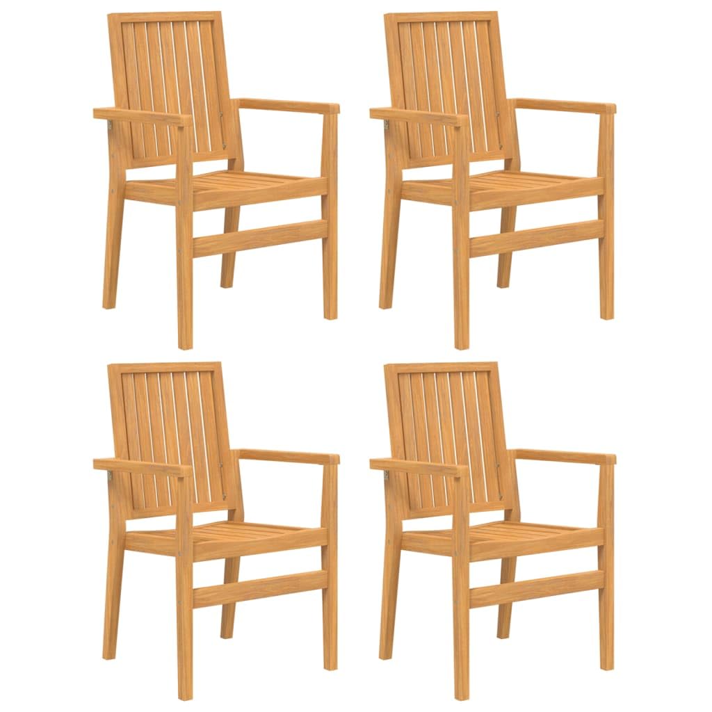 Set di mobili da giardino in legno massello di teak, 110 x 110 cm, 4 sedie impilabili, resistenti alle intemperie, per terrazza, balcone, giardino, 5 pezzi