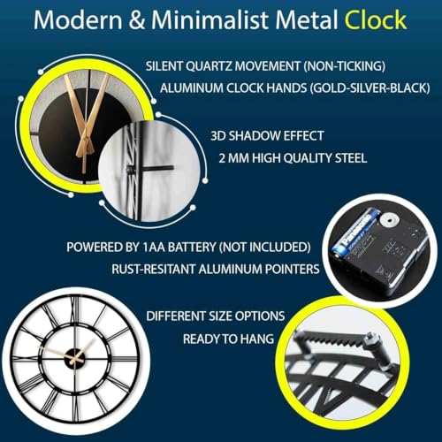 Image of Stylish Metal Wall Clock for Living Room, Bedroom, Office, Kitchen, Home and Hall | Antique Fancy Big Size Modern Wall Watch for Home Decor (DA-17, 40 CM)