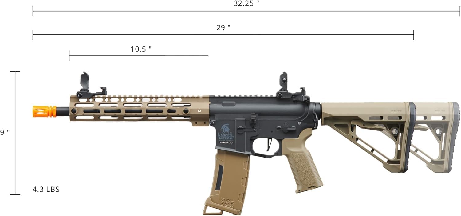 Lancer Tactical Gen 3 Programmable Trigger Hellion MLOCK 10" Delta Stock Lightweight Durable Polymer M4 Airsoft AEG w/Lipo Battery & Charger (ETU & MOSFET Included)