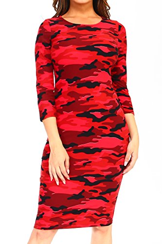 Image of ICONOFLASH Women's 3 /4 Sleeves Midi Bodycon Dress Crew Neck Fitted Dresses with Plus Size Options
