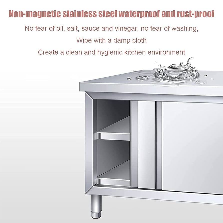 業務用ステンレス スライドドア収納キャビネット・調理台 Amazon｜ステンレス鋼テーブル準備キッチン作業台、スライドドア