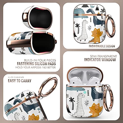 Image of wenew for AirPod Case, Flower AirPods Hard Case Cover with Keychain for Women Men, AirPod 1st & 2nd Generation case (Dino)