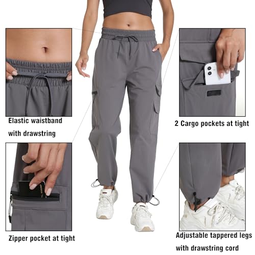 Image of Women's Joggers with Pockets, Hiking Cargo Water Resistant Lightweight Pants for Women Workout Athletic Travel Camping