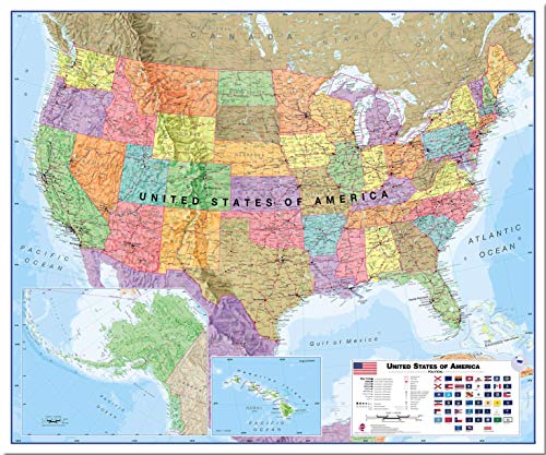 USA Large Political Wall Map Pinboard 47 x 39 in