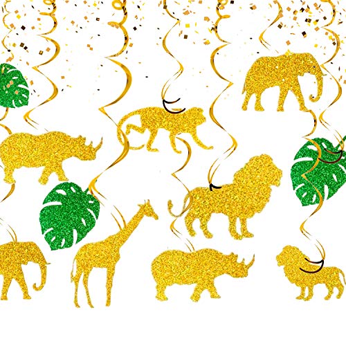 JeVenis 18 pièces Paillettes Jungle Animaux décorations de fête Safari Animaux Tourbillon Suspendu décoration Jungle Animaux fête Fournitures Safari fête faveurs Cover