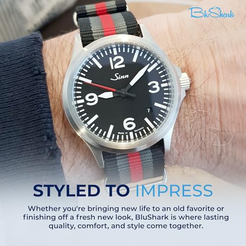 Image of BluShark - Original Collection Military-Style Waterproof Watch Strap, Fits All Timepiece Brands, Durable Nylon Wristwatch Accessories with Stainless Steel Buckle - 18mm, 20mm, 22mm & 24mm Watch Bands