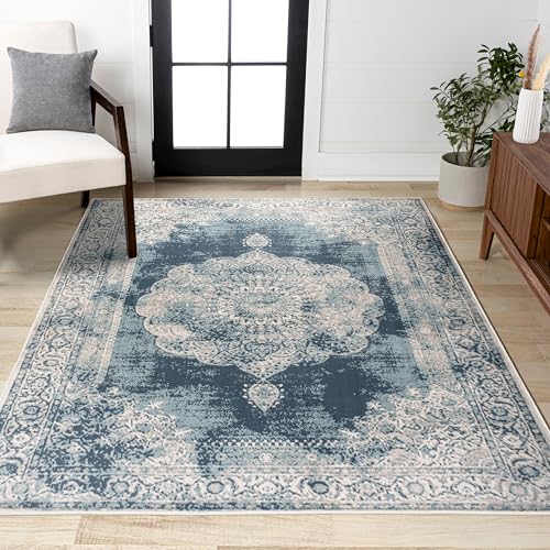 JONATHAN Y Rosalia Cottage Medallion Ivory/Blue Indoor Area Rug, 3x5, Vintage, Bohemian, Easy-Cleaning for Living Room, Bedroom, Kitchen, Pet Friendly, Non-Shedding (MDP403G-3)