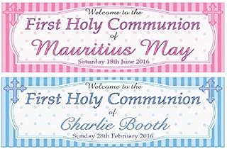 2 Personalised First HOLY Communion Banners - Available for BOY OR Girl (Approx 3ft x 1ft) (Pink)