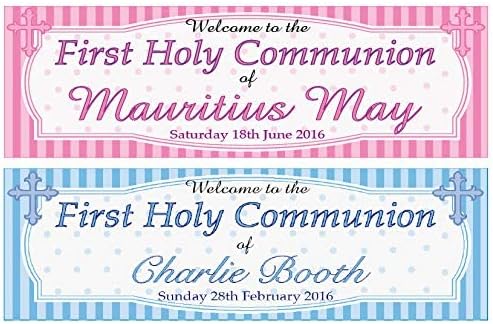 2 Personalised First HOLY Communion Banners - Available for BOY OR Girl (Approx 3ft x 1ft) (Pink)