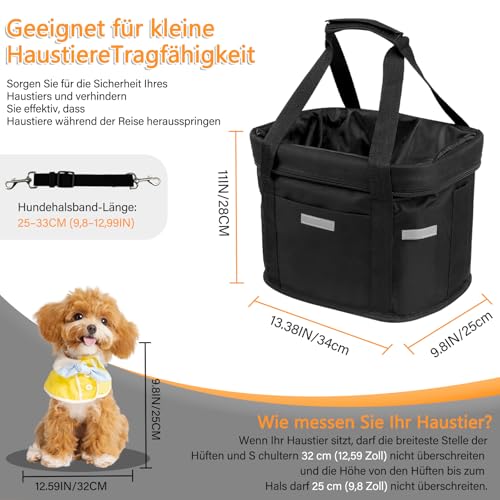 Bibykivn Fahrradkorb Vorne, Faltbar Wasserdicht Fahrrad Lenkerkorb, Abnehmbare Fahrradkorb für Haustiere mit Aluminiumrahmen, für Kleiner Hund, Einkaufen, Reisen (Schwarz Reflektierend)
