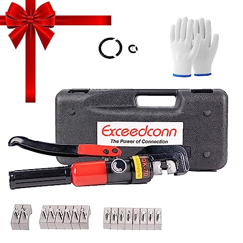 Hand Operated Hydraulic Crimping Tool Range 12 AWG-2/0 AWG for Cable Lugs Hydraulic Crimping Crimper Wire Terminal Lug Tool with 8 Pairs of Dies