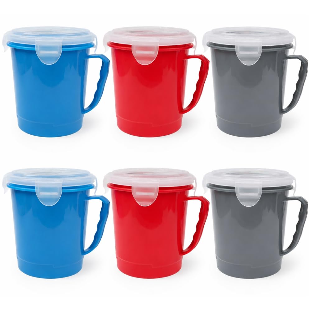 eMKay® Pack of 6 MICROWAVE SOUP MUGS 700ML | MICROWAVABLE SOUP CUPS WITH LIDS | BPA FREE MICROWAVE FOOD CONTAINERS | LEAK PROOF SOUP MUGS FOR HOME & OFFICE | REUSABLE SOUP CONTAINER SET (6)