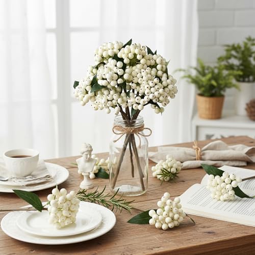Tiges de baies blanches réalistes pour vos bouquets de printemps - 3