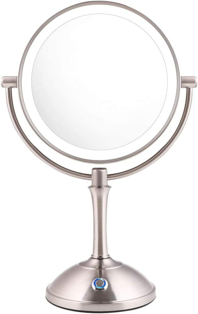AmnoAmno LED Makeup Mirror-10x Magnifying,7.8" Double Sided Lighted Vanity Makeup Mirror with Stand, Touch Button Adjustable Light-Cord or Cordless (sliver): Home & Kitchen