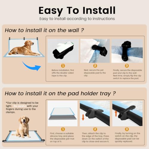 Image of Lockable Pee Pad Clips, with Adhesive Tape, for Indoor Wall Pads Secured, Extra Thick Clamps for Silicone Puppy Pad Holder Tary Secured, Tight Strong Clamp for Dogs, Cats Training