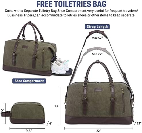 Oversized Canvas Duffle Bag Mens Travel Duffel Bags Weekender Bag Overnight Weekend Carry On Bag 22", With Toiletries Bag 3 Oversized Canvas Duffle Bag Mens Travel Duffel Bags Weekender Bag Overnight Weekend Carry On Bag 22", With Toiletries Bag