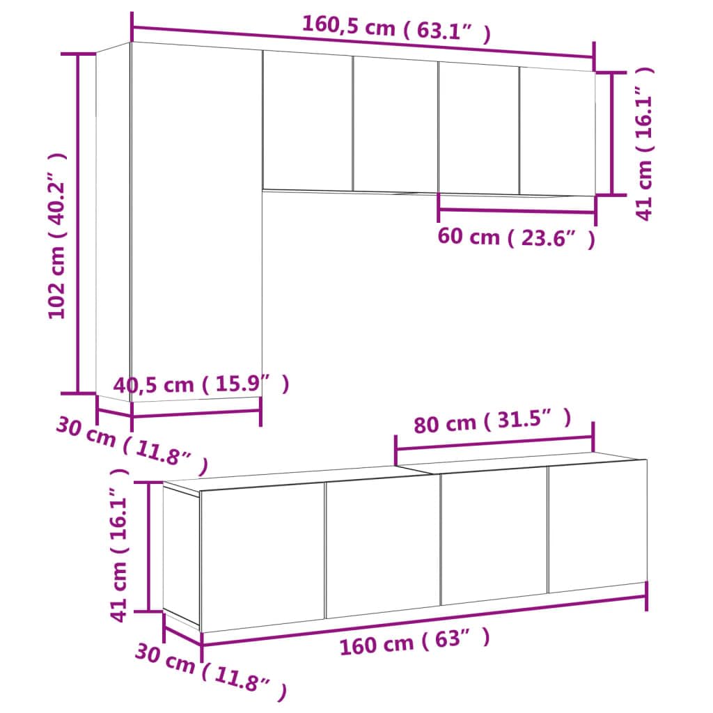 vidaXL Wohnwand 5-TLG., Schrankwand mit viel Stauraum, Wandmontage Anbauwand Fernsehschrank, Wohnzimmer Set Wandschrank, Grau Sonoma Holzwerkstoff