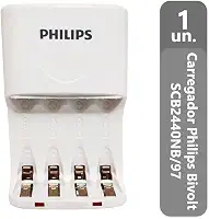 Carregador de Pilhas Philips AA AAA SCB2440NB Desligamento Automático Led Bivolt Inmetro
