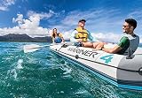INTEX 68376EP Mariner 4 Inflatable Boat Set: Includes Deluxe 54in Boat Oars and High-Output Pump – Wear-Resistant Keel – Removable Fishing Rod Holders – 4-Person – 1100lb Weight Capacity