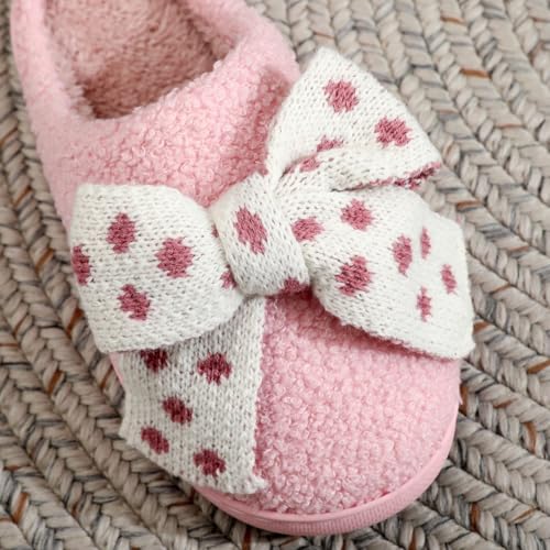 Women's Fuzzy Knit Cotton Slippers Polka Dots Bowknot Decoration Winter Cozy Indoor Home Slippers Comfortable Bedroom Footwear2