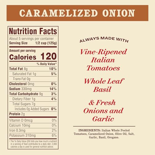 Image of Rao's Homemade Caramelized Onion Sauce, 24 oz, Caramelized Onion and Tomato, All Purpose, Keto Friendly Pasta Sauce, Premium Quality Tomatoes from Italy (Pack of 2)
