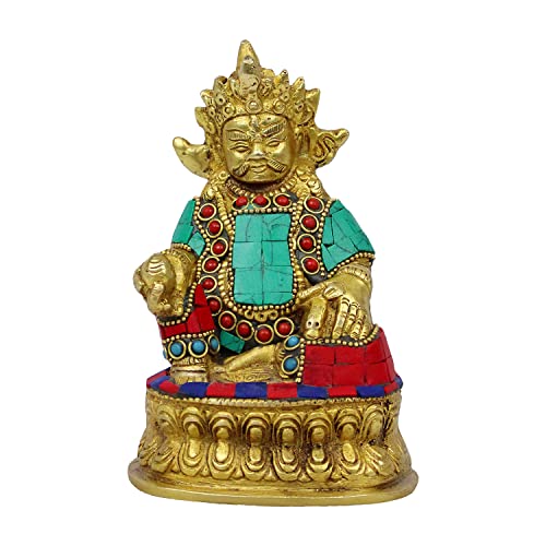 Kartique Kuber Maharaj - Estatua de la prosperidad Kubera de latón con piedra multicolor