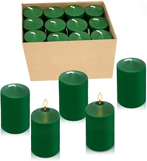 24 Packs Green Votive Candles, Unscented Small 1.5 Inch by 2.0 Inch Wax Candles for St. Patrick's Day Patty Day, Wedding, Party & Home Dinner Table - 12 Hour Burn Time