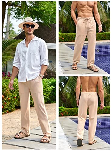 Image of Gafeng Mens Linen Pants Yoga Casual Beach Summer Harem Baggy Trousers