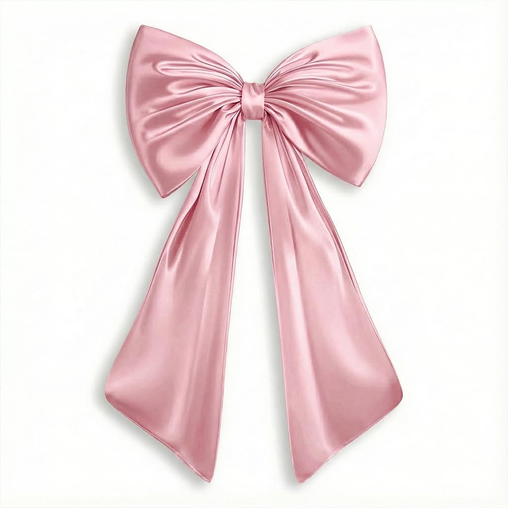 Giant White Bow Decoration Large Satin Fabric Ribbon Wall Hanging Ornament for Wedding Arch Christmas Tree Topper Door Front Party Backdrop - Pre-Tied with 10 Double Sided Adhesives (pink)