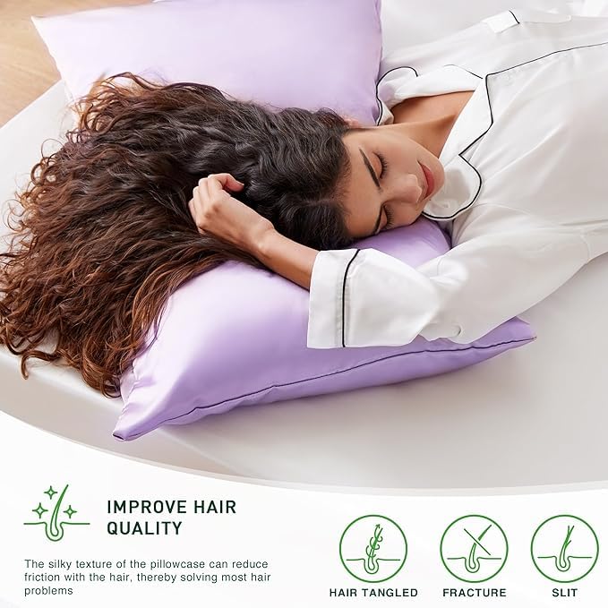 Image of RAGGLE Satin Silk Pillowcase for Hair and Skin Standard Size 18 inchX 28 inch with Soft Breathable Smooth Cooling Pillow Covers for Sleeping or Pillow Protector (4, Purple)