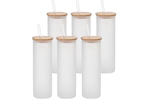 PYD Life Sublimation Glass Blanks Tumbler with Bamboo Lid and Straw Jar