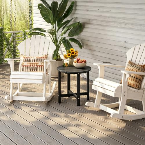 Image of Outdoor Side Table - Round All-Weather HDPE End Table with Realistic Wood Grain, Heavy Duty Composite for Patio & Garden (Navy Blue)