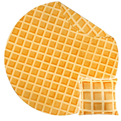 Image of Bnuitland 72 Inches Waffle Funny Blanket with Pillow Cover (18x18 inch), 300 GSM Double Sided Giant Novelty Funny Realistic Food Blanket for Adults and Kids, Super Soft Flannel Throw