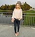 SheIn Women's Solid Color Off Shoulder Bishop Long Sleeve Blouses Top Pink Medium