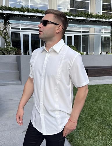 COOFANDY Men's Cuban Guayabera Shirts Casual Short Sleeve Button Down Shirt Summer Beach Vacation Shirt4