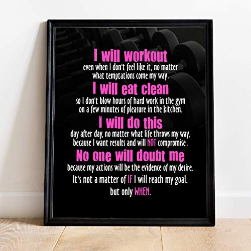 "I Will Workout & Eat Clean" Motivational Quotes Exercise Wall Sign-11 x 14" Inspirational Fitness Art Print-Ready to Frame. Positive Decor for Home-Gym-Weight-Locker Room. Great Gift of Motivation!