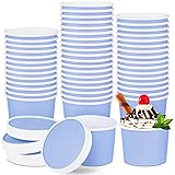 Ruisita 50 Pack Ice Cream Containers with Lids 8 Ounces Disposable Soup Bowls with Lid Paper Ice Cream Sundae Cups Treat Cups with Lids Protect Frozen Desserts like Yoghurt, Blue
