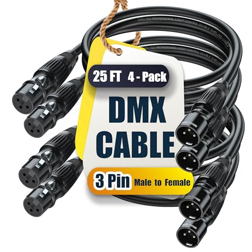 Câble DMX 3 broches SMALL-EYE lot de 4 câbles 7,6m de commande pour jeux de lumière
