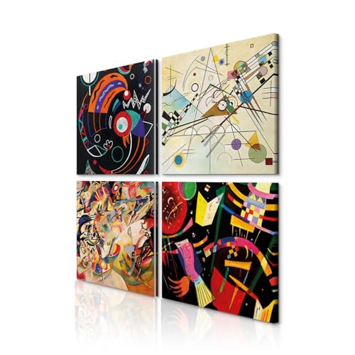 decomonkey Quadro Stampa su Tela Set Astrazione 4 pezzi- 20x20 cm | Decorazione Soggiorno Camera da letto Ufficio Decorazione da parete Tela Murale Fotografia Colorato Animali