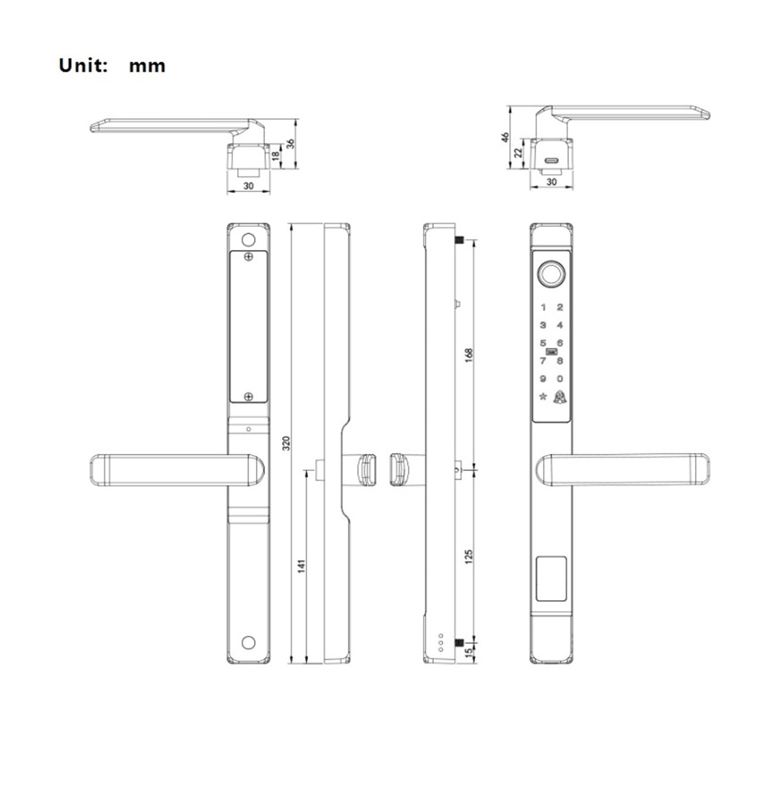 Serrure connectée Serrure de porte intelligente étanche, serrure de porte électronique coulissante à empreintes digitales avec poignée for intérieur et extérieur