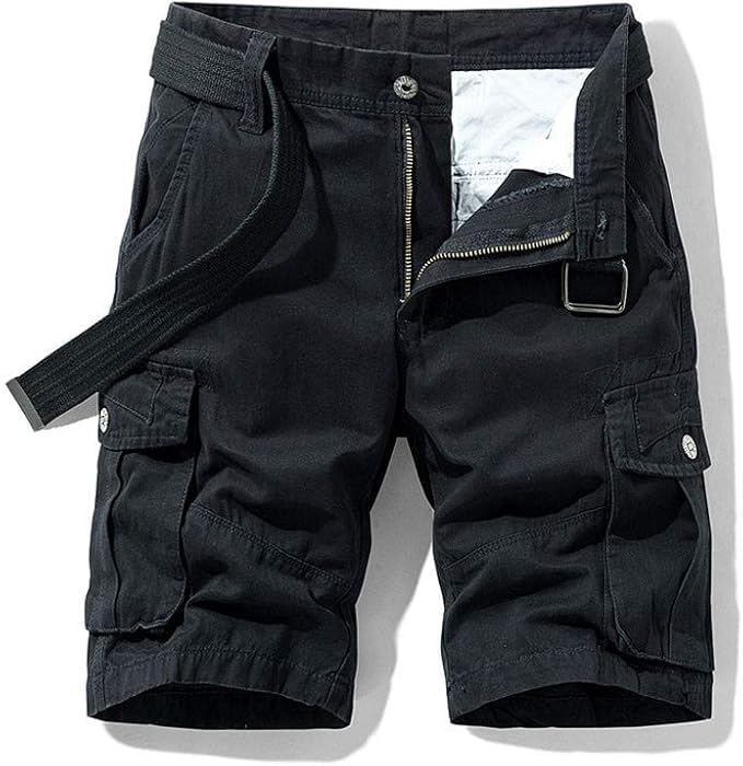 Generisch Shorts Cargo Kurze Hosen Herren Baumwolle Bermuda Sommer Cargohose (DE/NL/SE/PL, Alphanumerisch, L, Regular, Regular, Schwarz)