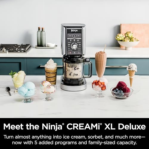 Image of Ninja CREAMi Deluxe Ice Cream & Frozen Treat Maker, Includes (4) Family-Sized 24 oz. Tubs, for Ice Cream, Sorbet, Milkshakes, Frozen Yogurt, & More, 11-in-1, XL Capacity, Silver