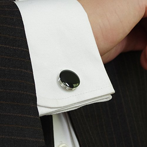 Salutto Men's Cufflinks And Studs Set For Formal French Shirt Formal Black With Shiny Black #TOP4