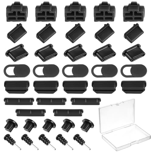 40 Pcs USB Port Cover, Silicone USB Cover Cap Protection Reusable Lightweight Webcam Covers Mobile Dust Proof Plugs Covers for Cell Phone Computer Camera Type-C Cap(8 Types)