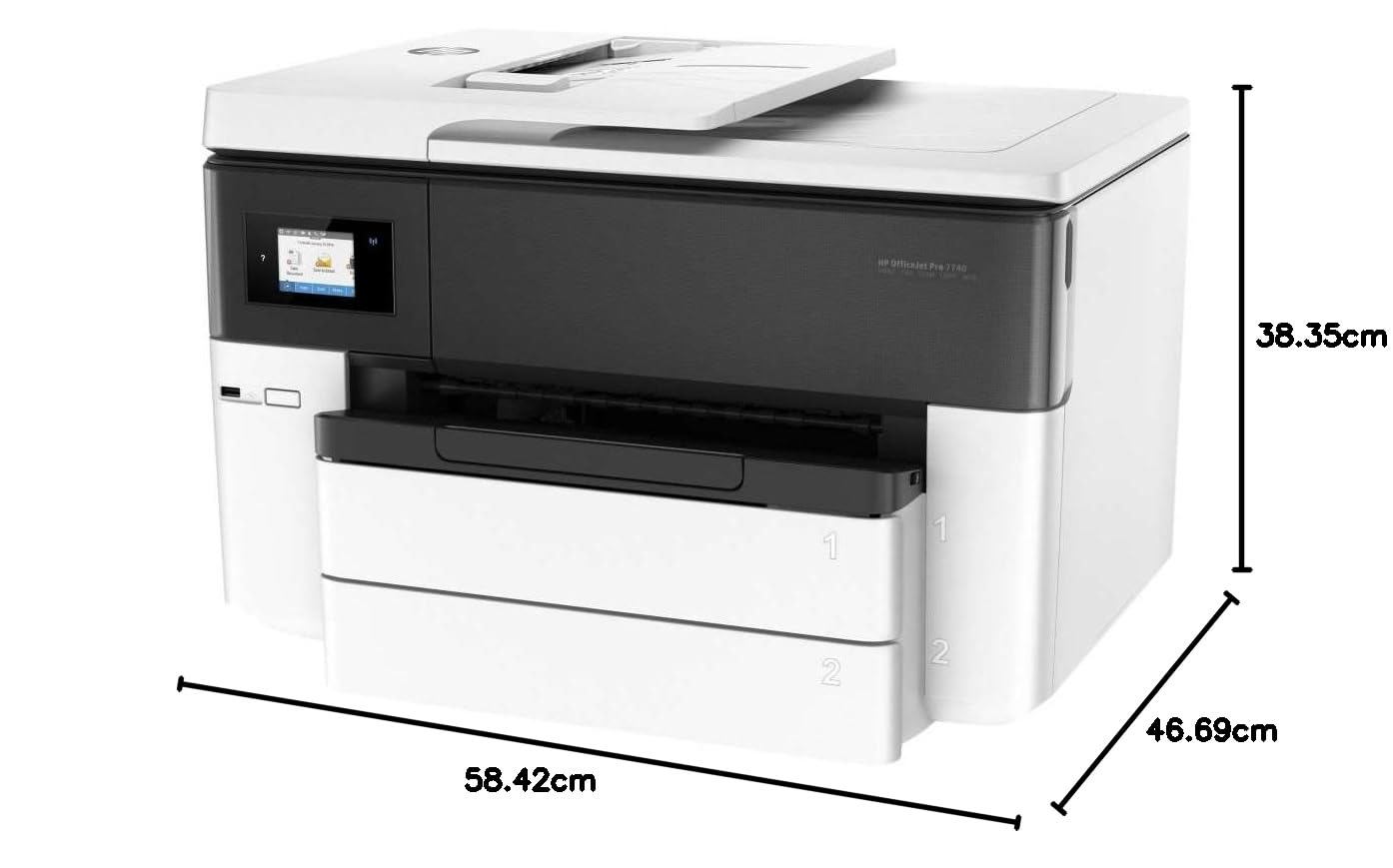 HP Drukarka Wielofunkcyjna DIN A3, OfficeJet Pro 7740 A3, Drukarka, Skaner, Kopiarka, Faks, WLAN, Duplex, HP ePrint, Apple Airprint, USB, 4800 x 1200 dpi, Biała
