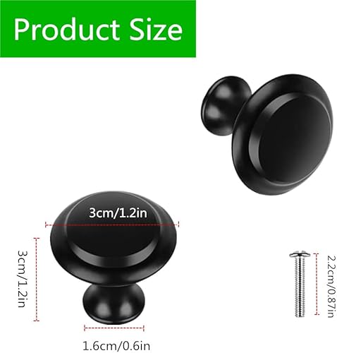 Miniatura 2 de 30 pomos redondos negros para gabinetes de cocina, pomos negros de 1.2 pulgadas, manijas de gabinete, tiradores de cajón de cocina, tiradores de