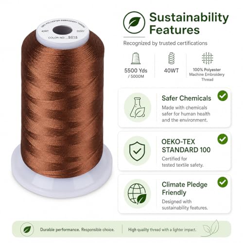 Image of Simthread Embroidery Thread 5000M 40WT Polyester, Toasted Almond S015 | 5000M 40WT polyester thread feeds smoothly for home or commercial embroidery projects.