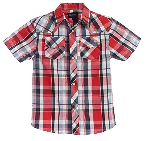 Image of Gioberti Boys Casual Western Plaid Pearl Snap-on Buttons Short Sleeve Shirt