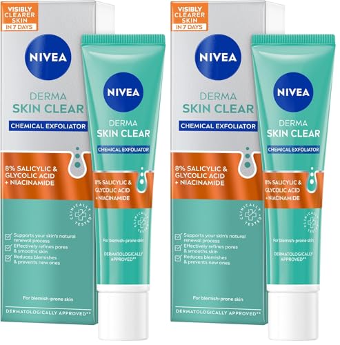 Image of NIVEA Derma Skin Clear Exfoliator 8% Salicylic, Glycolic Acid, Niacinamide Fight Blemishes Acne Mark (Pack of 2)