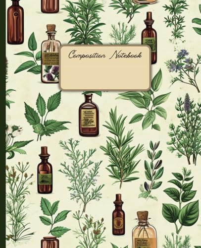 Composition Notebook: 110 College Ruled Pages with Vintage Green Botanical Aesthetic Illustration